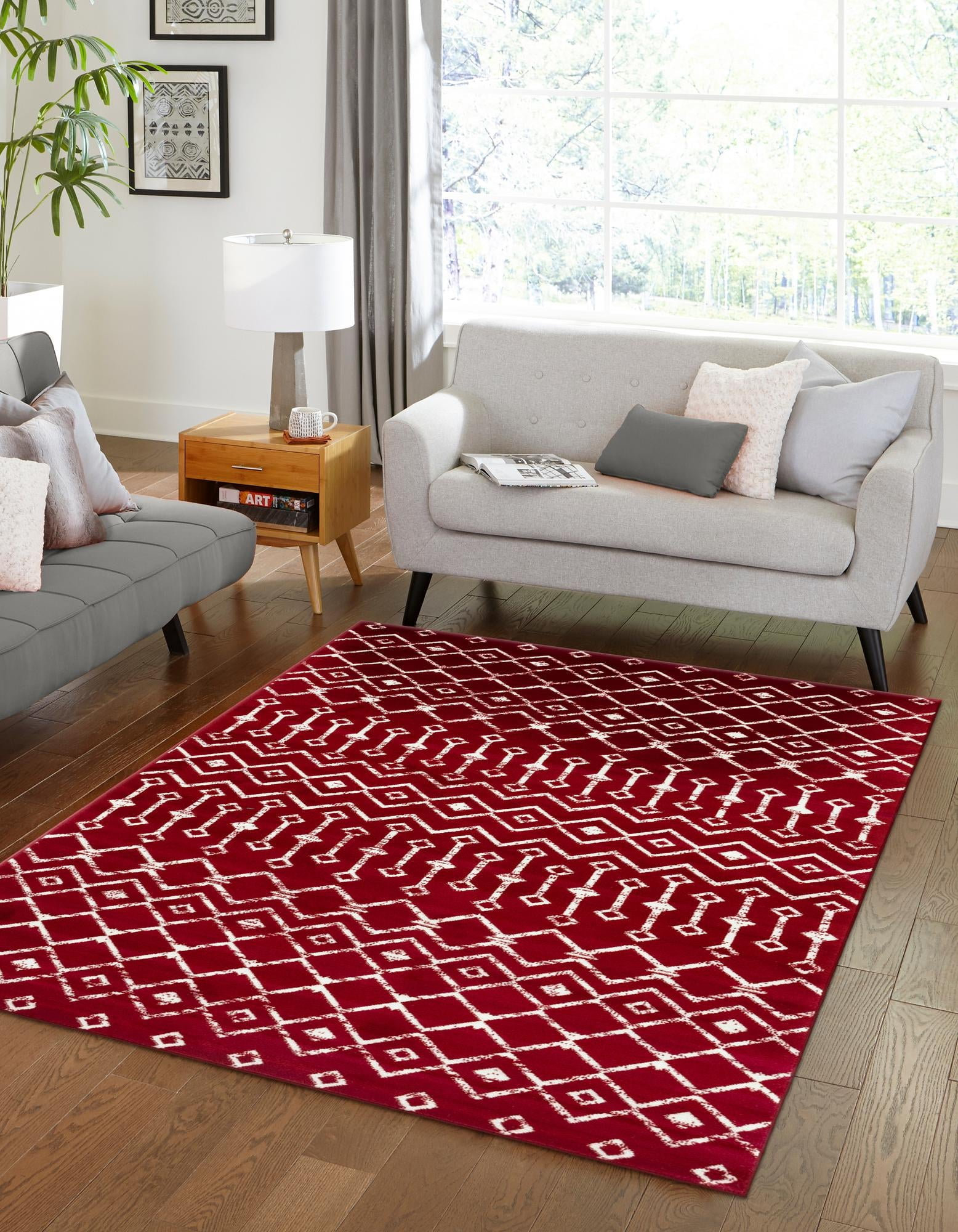 Trellis Elegance 6' x 9' Red Synthetic Rectangular Rug