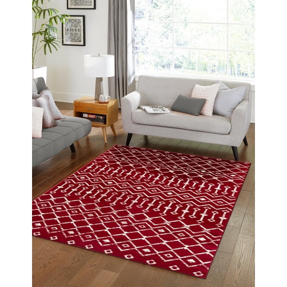 Unique Loom Moroccan Trellis Collection Area Rug - Mamounia (9' x 12' Rectangle Red/Ivory)