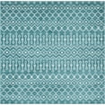 thumbnail image 1 of 8' x 8' Teal Blue and Ivory Tribal Geometric Square Area Throw Rug, 1 of 11