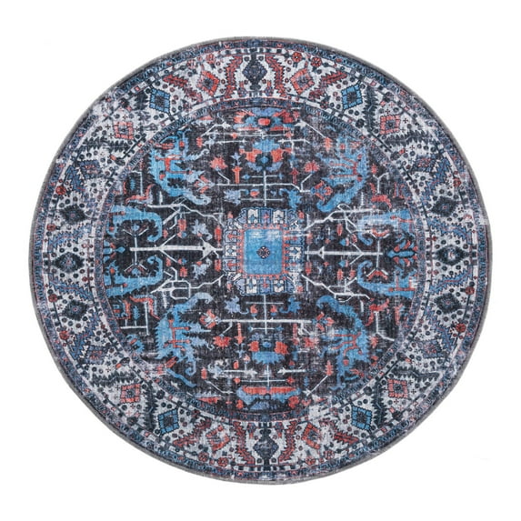 Unique Loom Mangata Collection Area Rug - Mahtaab (5' 3" Round Black/Blue)