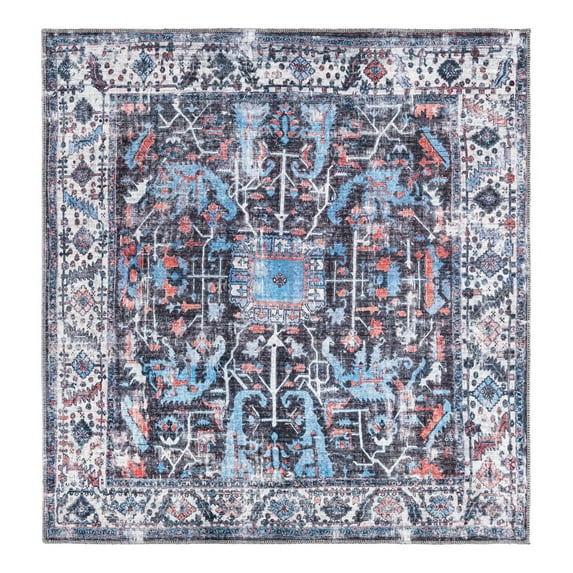 Unique Loom Mangata Collection Area Rug - Mahtaab (5' 3" Square Black/Blue)
