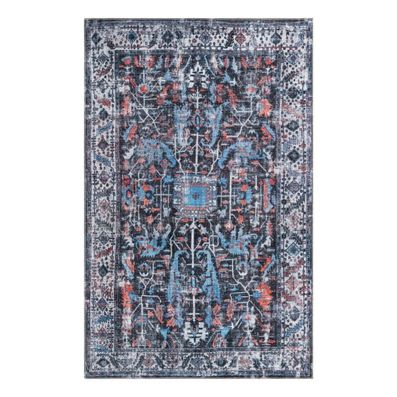 Unique Loom Mangata Collection Area Rug - Mahtaab (5' 3" x 8' Rectangle Black/Blue)