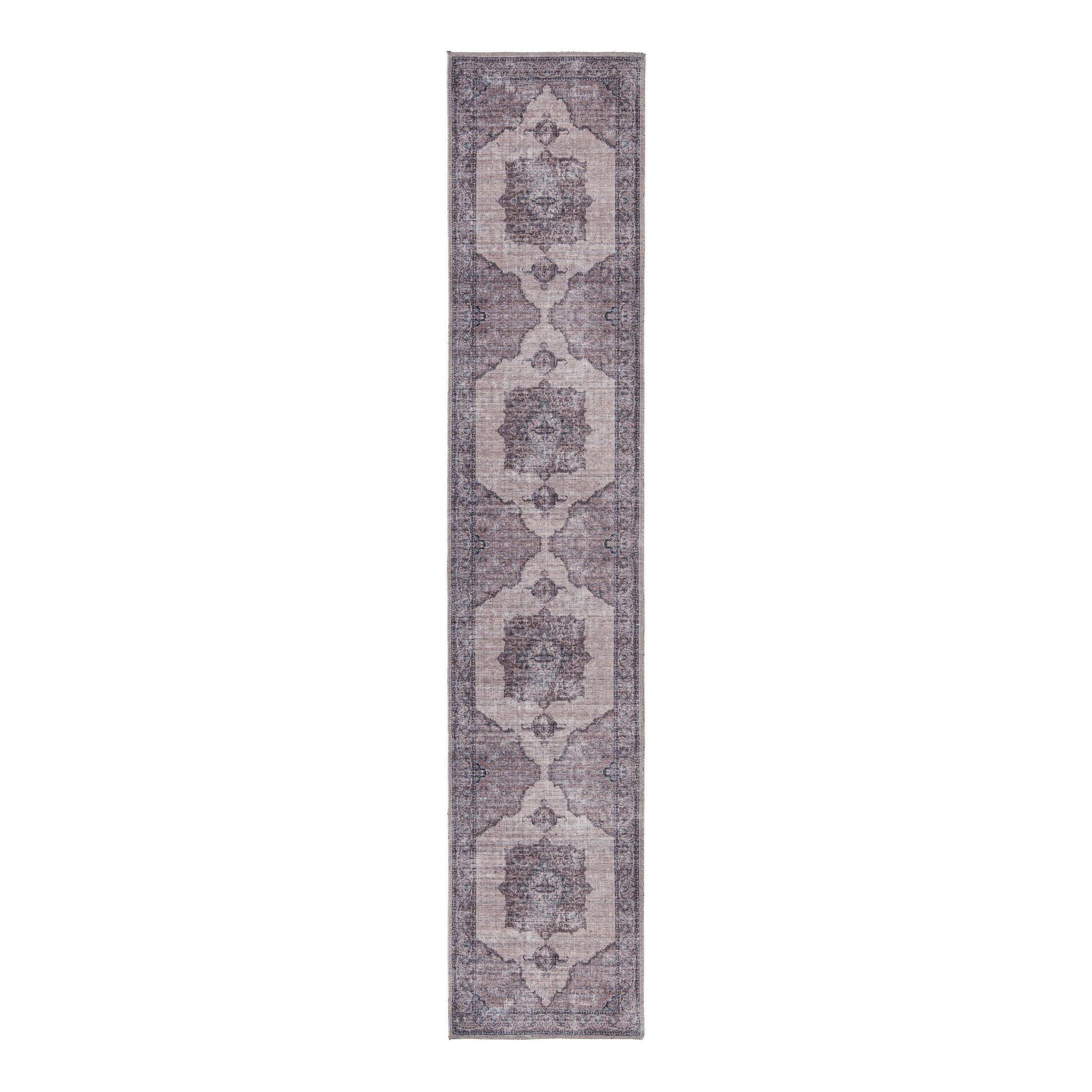 Ivory Floral Chenille Washable Runner Rug