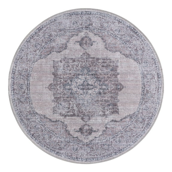 Unique Loom Mangata Collection Area Rug - Mariah (5' 3" Round Ivory and Gray/Black)