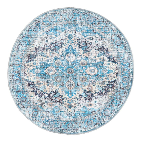 Unique Loom Mangata Collection Area Rug - Mary (3' 11" Round Blue/Black)