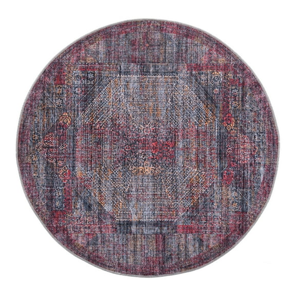 Unique Loom Mangata Collection Area Rug - Melissa (5' 3" Round Red and Black/Orange)