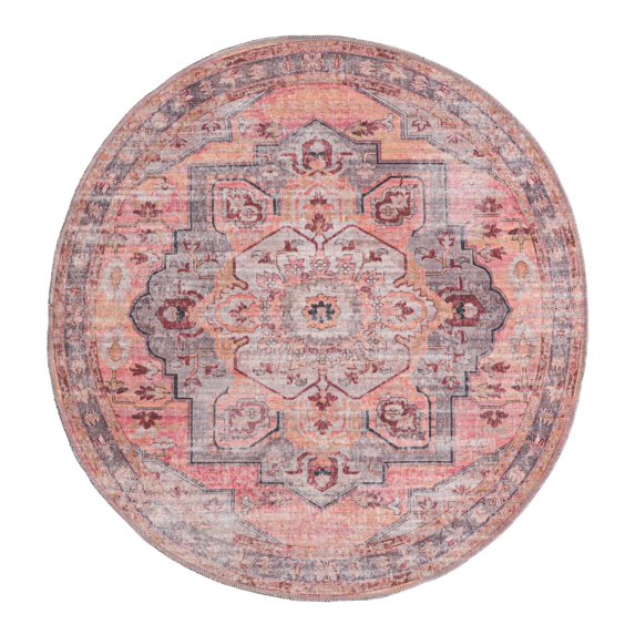 Unique Loom Mangata Collection Area Rug - Melodie (3' 11" Round Apricot and pink/Gray)