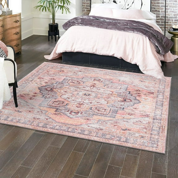 Unique Loom Mangata Collection Area Rug - Melodie (5' 3" Square Apricot and pink/Gray)