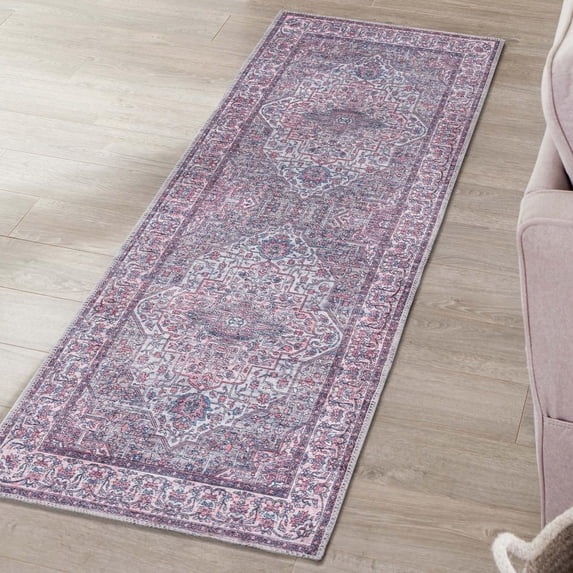 Unique Loom Mangata Collection Area Rug - Mireille (2' x 10' Runner Beige and pink/Light Blue)