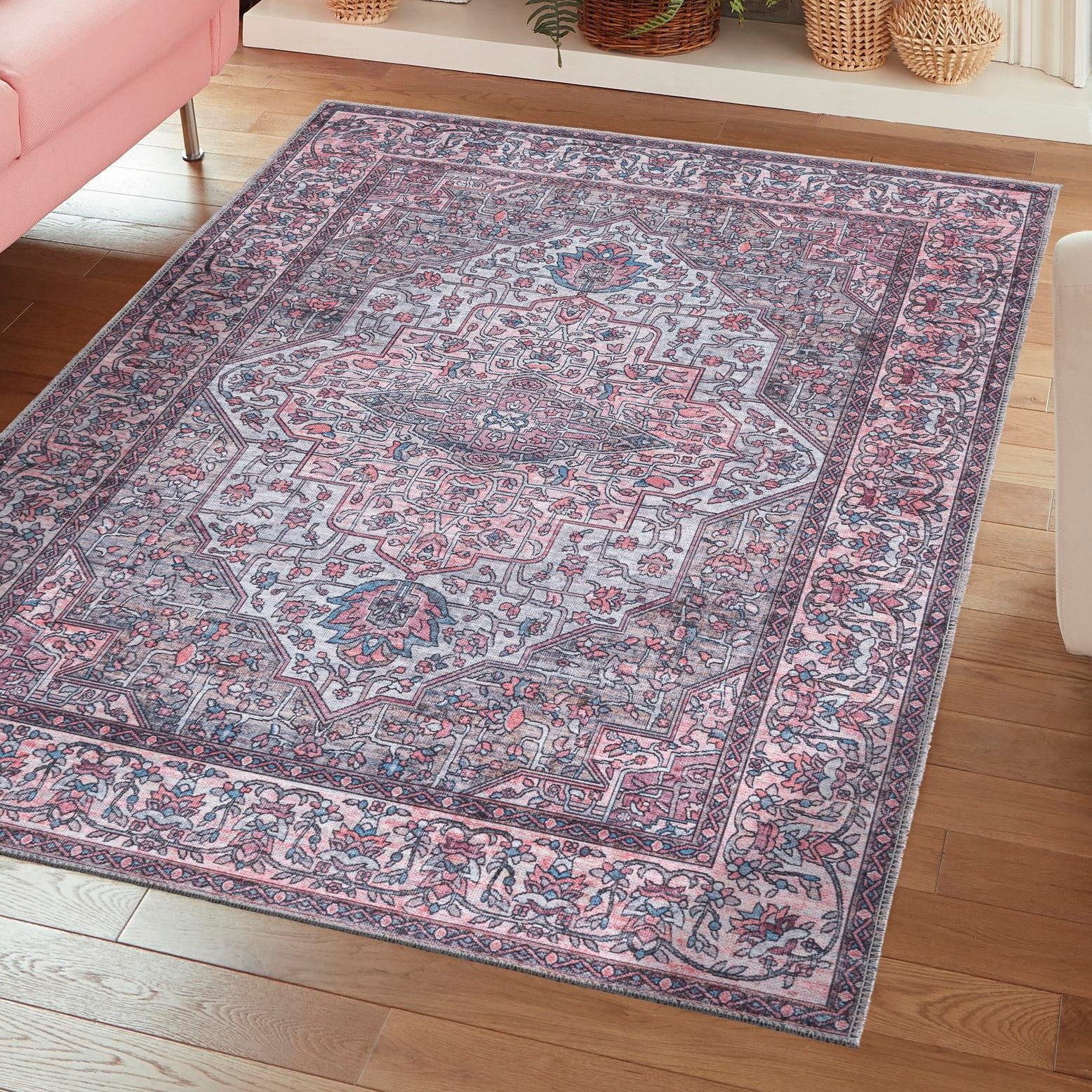 Mangata 5'3" x 8'0" Beige and Pink Chenille Area Rug