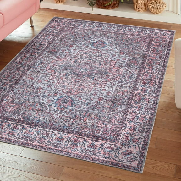 Unique Loom Mangata Collection Area Rug - Mireille (5' 3" x 8' Rectangle Beige and pink/Light Blue)