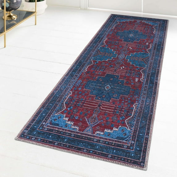 Unique Loom Mangata Collection Area Rug - Molly (2' x 5' Runner Red and Blue/Ivory)