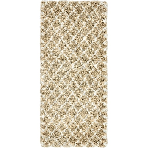 Unique Loom Marble Rabat Shag Rug Taupe/Ivory 2' 7" x 6' 1" Runner Geometric Contemporary Perfect For Bathroom Hallway Mud Room Laundry Room