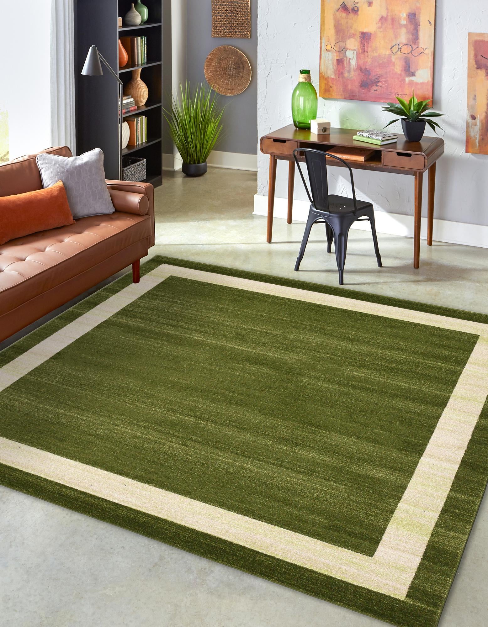 Unique Loom Maria Del Mar Rug Green/Ivory 7' 10" Square Solid