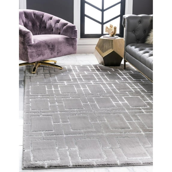 Unique Loom Marilyn Monroe Deco Glam Geometric Area Rug Gray Silver 10' 0" x 14' 0" Rectangular 10' x 14' Indoor Living Room, Bedroom, Dining Room