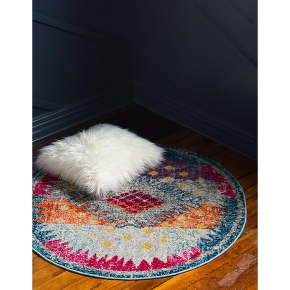 Unique Loom Matisse Vita Rug Multi/Blue 8' Round Border Bohemian Perfect For Dining Room Entryway Bed Room