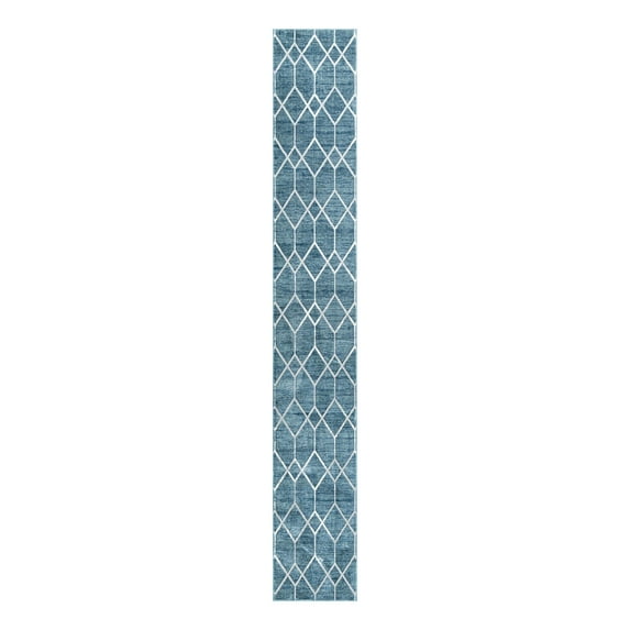 Unique Loom Matrix Trellis Collection Area Rug - Deco (2' 11" x 19' 8" Runner Blue/Ivory)