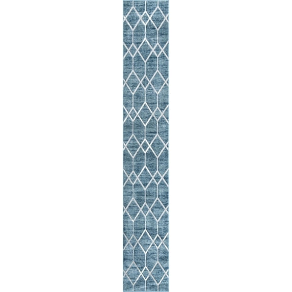 Unique Loom Matrix Trellis Collection Area Rug - Deco (2' 7" x 16' 5" Runner Blue/Ivory)