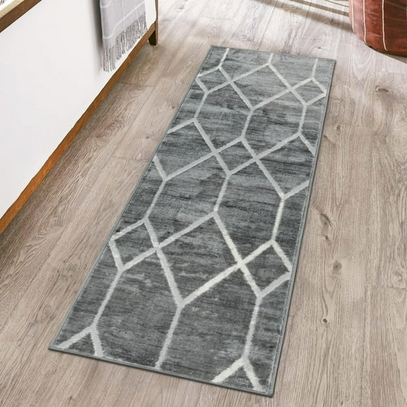 Unique Loom Matrix Trellis Collection Area Rug - Deco (2' x 6' Runner Gray/Ivory)