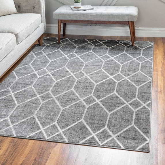 Unique Loom Matrix Trellis Collection Area Rug - Deco (6' 1" x 9' Rectangle Gray/Ivory)