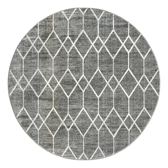 Unique Loom Matrix Trellis Collection Area Rug - Deco (7' Round Gray/Ivory)