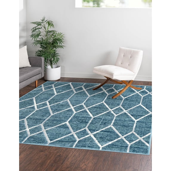 Unique Loom Matrix Trellis Collection Area Rug - Deco (7' Square Blue/Ivory)