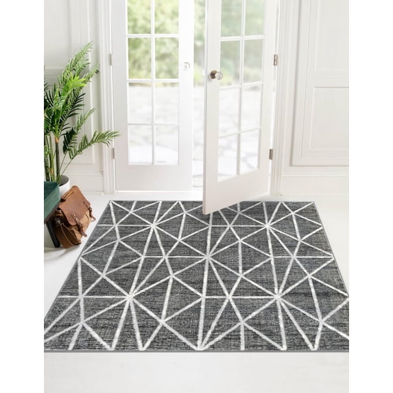 Unique Loom Matrix Trellis Collection Area Rug - Deco (7' Square Gray/Ivory)