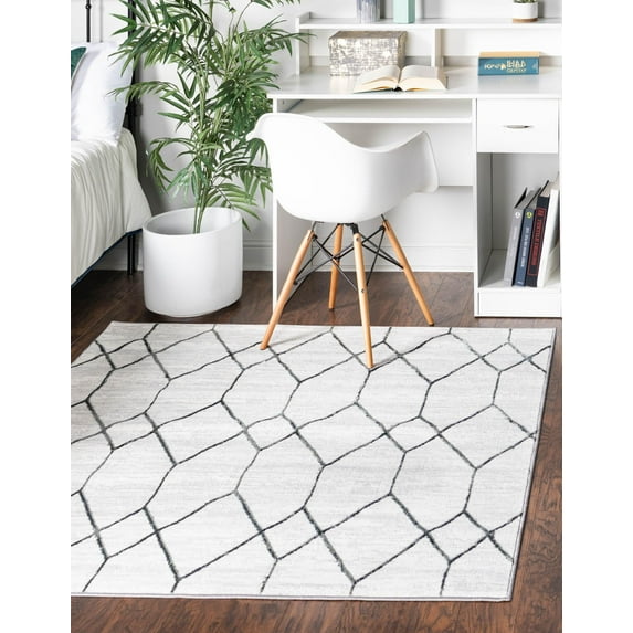 Unique Loom Matrix Trellis Collection Area Rug - Deco (7' Square White/Gray)