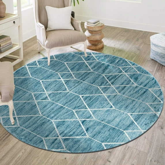 Unique Loom Matrix Trellis Collection Area Rug - Deco (8' Round Blue/Ivory)