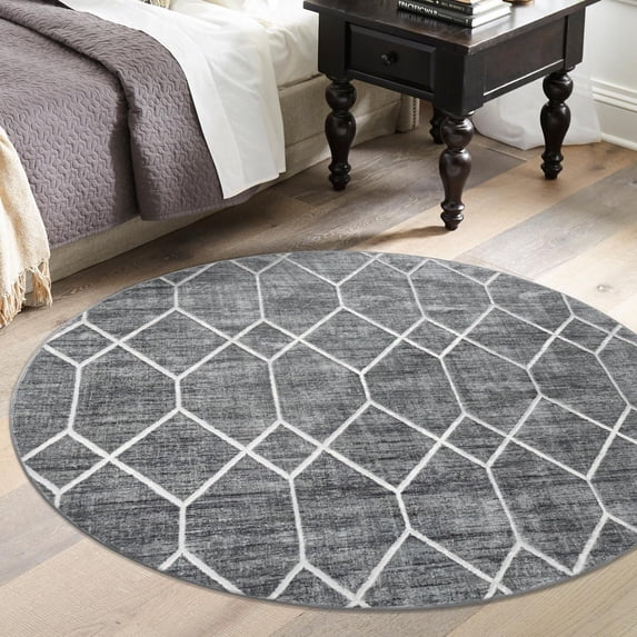 Unique Loom Matrix Trellis Collection Area Rug - Deco (8' Round Gray/Ivory)