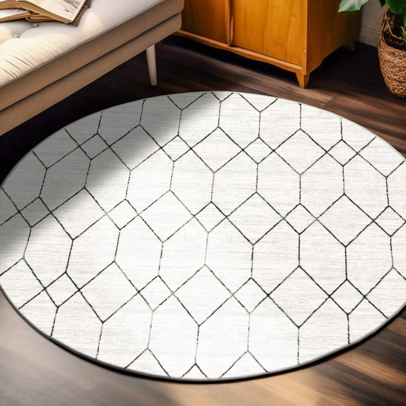 Unique Loom Matrix Trellis Collection Area Rug - Deco (8' Round White/Gray)