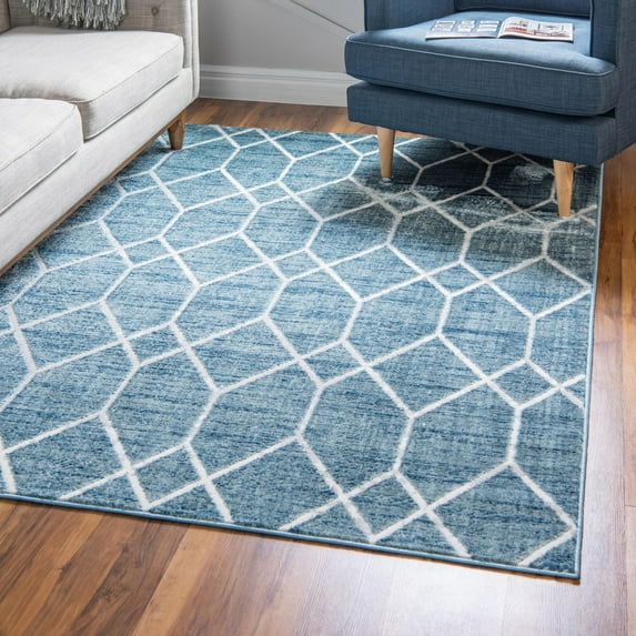 Unique Loom Matrix Trellis Collection Area Rug - Deco (9' x 12' 2" Rectangle Blue/Ivory)