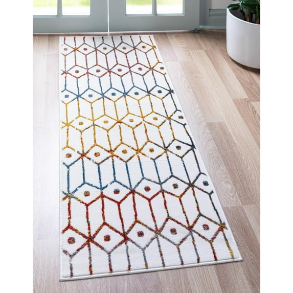 Unique Loom Matrix Trellis Collection Area Rug - Diamonds (2' 7" x 13' Runner Multi/Blue)