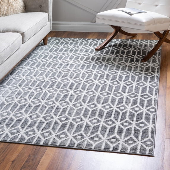 Unique Loom Matrix Trellis Collection Area Rug - Diamonds (4' 1" x 6' 1" Rectangle Gray/Ivory)