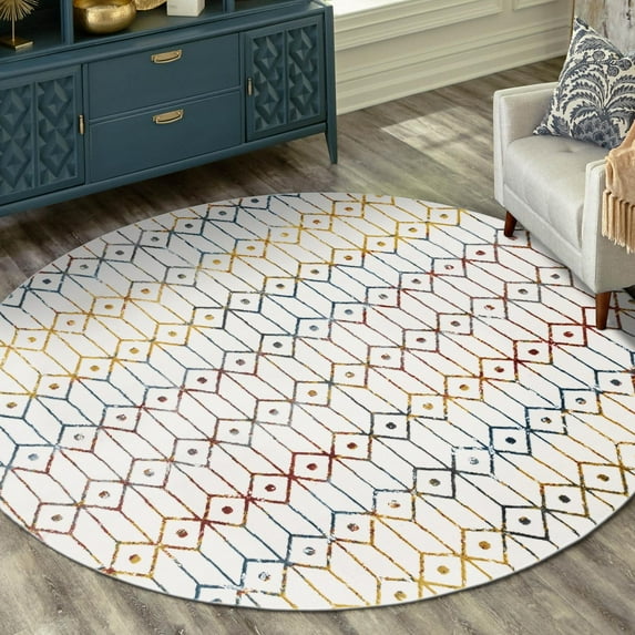 Unique Loom Matrix Trellis Collection Area Rug - Diamonds (5' 1" Round Multi/Blue)