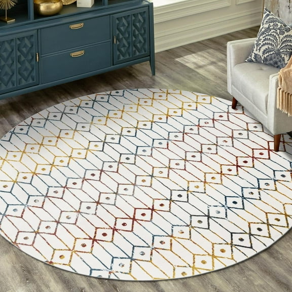 Unique Loom Matrix Trellis Collection Area Rug - Diamonds (5' 1" Round Multi/Blue)