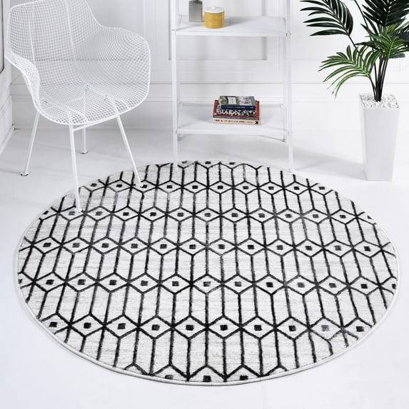 Unique Loom Matrix Trellis Collection Area Rug - Diamonds (5' 1" Round White/Gray)