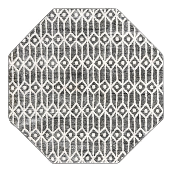 Unique Loom Matrix Trellis Collection Area Rug - Diamonds (5' 3" Octagon Gray/Ivory)