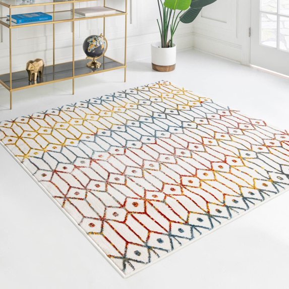 Unique Loom Matrix Trellis Collection Area Rug - Diamonds (5' 3" Square Multi/Blue)