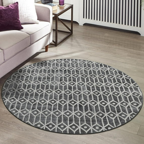 Unique Loom Matrix Trellis Collection Area Rug - Diamonds (5' Round Gray/Ivory)