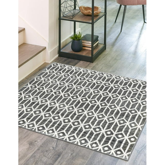 Unique Loom Matrix Trellis Collection Area Rug - Diamonds (7' Square Gray/Ivory)