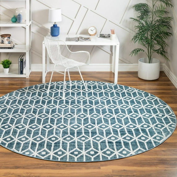 Unique Loom Matrix Trellis Collection Area Rug - Diamonds (8' Round Blue/Light Blue)