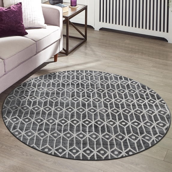 Unique Loom Matrix Trellis Collection Area Rug - Diamonds (8' Round Gray/Ivory)