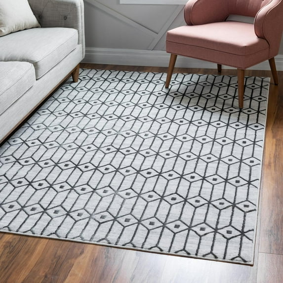 Unique Loom Matrix Trellis Collection Area Rug - Diamonds (9' x 12' 2" Rectangle White/Gray)