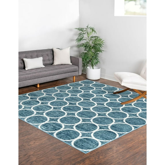 Unique Loom Matrix Trellis Collection Area Rug - Dots (7' Square Blue/Light Blue)