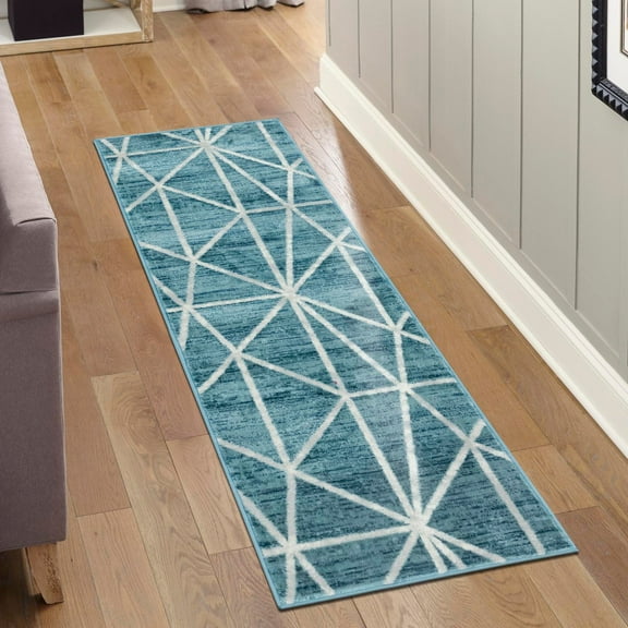 Unique Loom Matrix Trellis Collection Area Rug - Geometric (2' x 6' 1" Runner Blue/Light Blue)