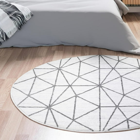 Unique Loom Matrix Trellis Collection Area Rug - Geometric (3' 3" Round White/Gray)