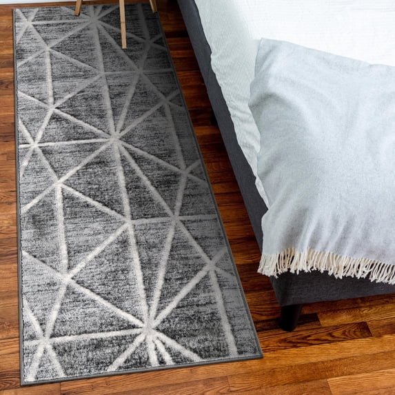 Unique Loom Matrix Trellis Collection Area Rug - Geometric (3' x 10' Runner Gray/Ivory)