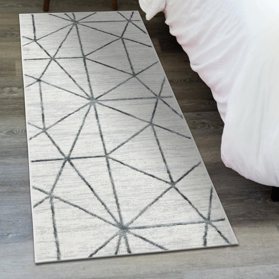 Unique Loom Matrix Trellis Collection Area Rug - Geometric (3' x 10' Runner White/Gray)