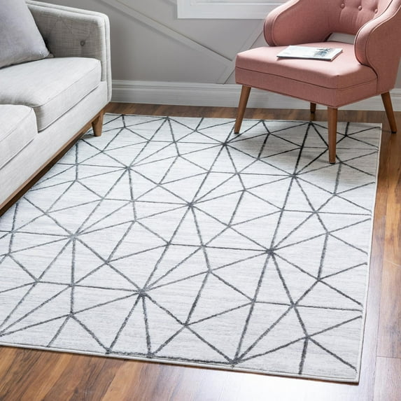 Unique Loom Matrix Trellis Collection Area Rug - Geometric (7' 1" x 10' Rectangle White/Gray)